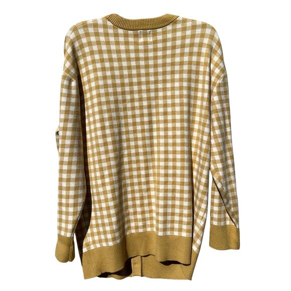 Joie Oversized Gingham Plaid Button Front Cardigan Yellow Mustard White Sz XL - Picture 2 of 12